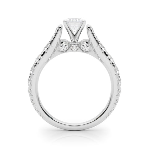 Silver Radiant Cut Diamond Pavé Band Solitaire with Four-Prong Setting 1