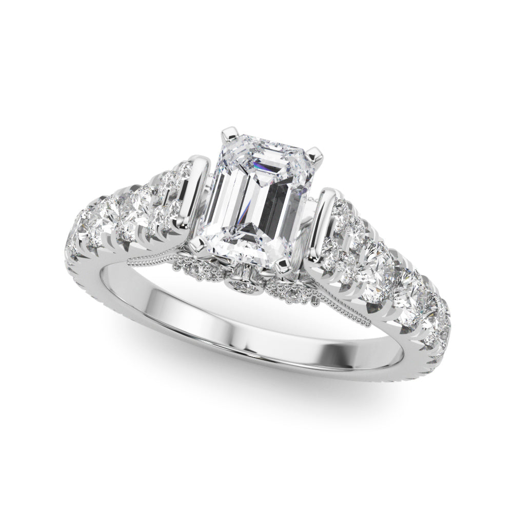 Silver Radiant Cut Diamond Pavé Band Solitaire with Four-Prong Setting 2