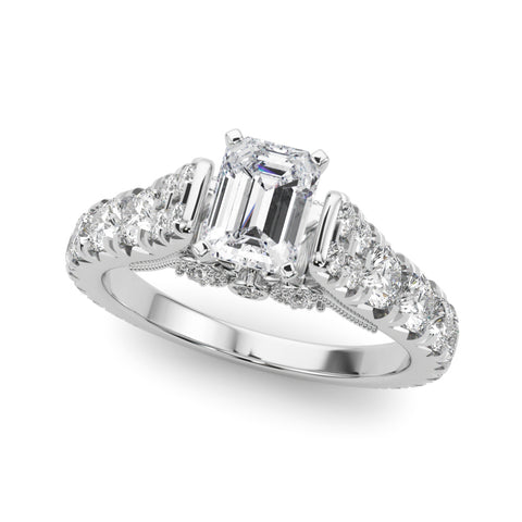 Silver Radiant Cut Diamond Pavé Band Solitaire with Four-Prong Setting 2