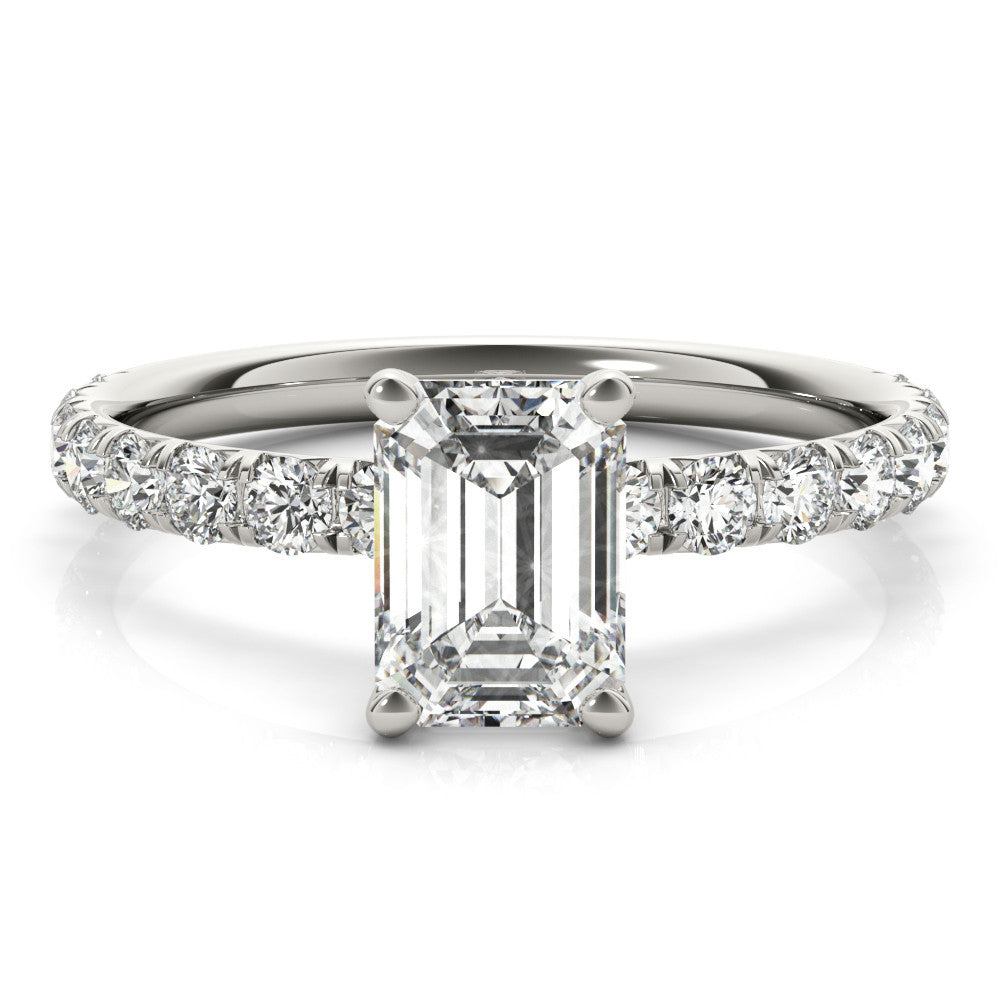 Silver Radiant Cut Diamond Pavé Band with Four-Prong Setting