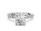 Silver Radiant Cut Diamond Pavé Solitaire Ring with Round Band and Prong Setting_12
