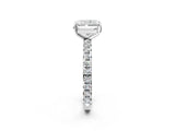 Silver Radiant Cut Diamond Pavé Solitaire Ring with Round Band and Prong Setting_14