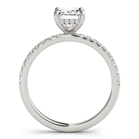 Silver Radiant Cut Diamond Pave Band Solitaire Ring with Four-Prong Setting 1