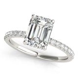 Platinum 2.50 Carat E VS1 Emerald Cut Diamond Pave Band Solitaire Ring with Four-Prong Setting