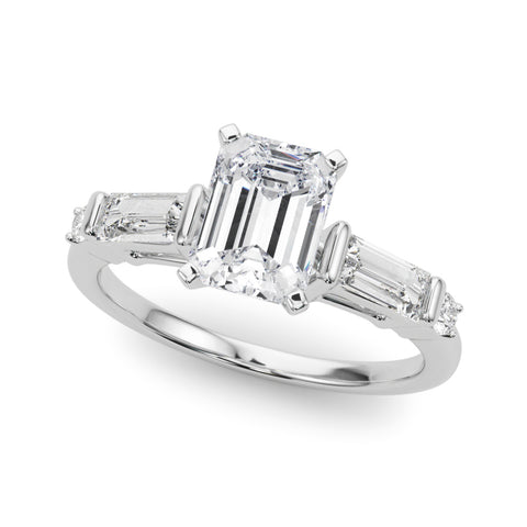 Silver Radiant Cut Diamond Ring with Baguette Side Stones, Channel Set Band, and Four-Prong Setting 2