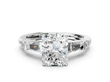Silver Radiant Cut Diamond Ring with Baguette Side Stones, Channel Set Band, and Four-Prong Setting_13