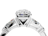 Silver Radiant Cut Diamond Ring with Baguette Side Stones, Channel Set Band, and Four-Prong Setting_17