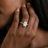 Silver Radiant Cut Diamond Ring with Marquise and Round  Side Stones and Four-Prong Setting