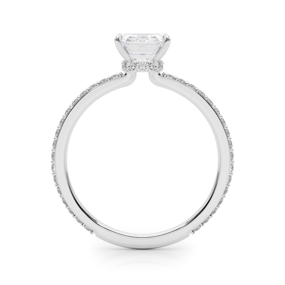 Silver Radiant Cut Diamond Ring with Pavé Band and Four-Prong Setting 1
