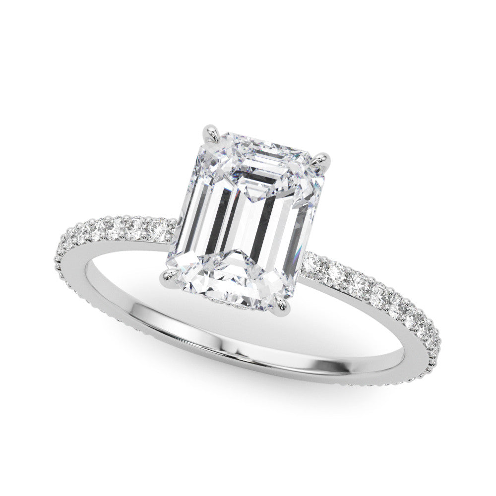 Silver Radiant Cut Diamond Ring with Pavé Band and Four-Prong Setting 2
