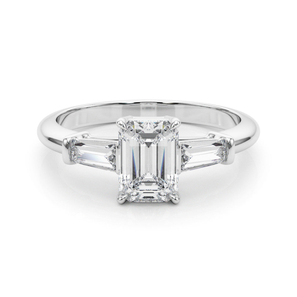 Silver Radiant Cut Diamond Ring with Tapered Baguette Side Stones on a Platinum Band with Four-Prong Setting 2
