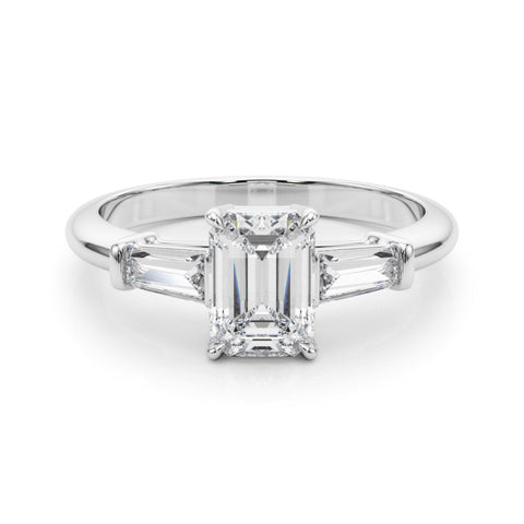 Silver Radiant Cut Diamond Ring with Tapered Baguette Side Stones on a Platinum Band with Four-Prong Setting 2