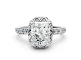 Silver Radiant Cut Diamond Scalloped Halo Engagement Ring with Round Shared Prong Band_12