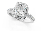 Silver Radiant Cut Diamond Scalloped Halo Engagement Ring with Round Shared Prong Band_13