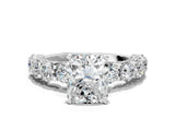 Silver Radiant Cut Diamond Side Stone Engagement Ring with Four-Prong Setting
