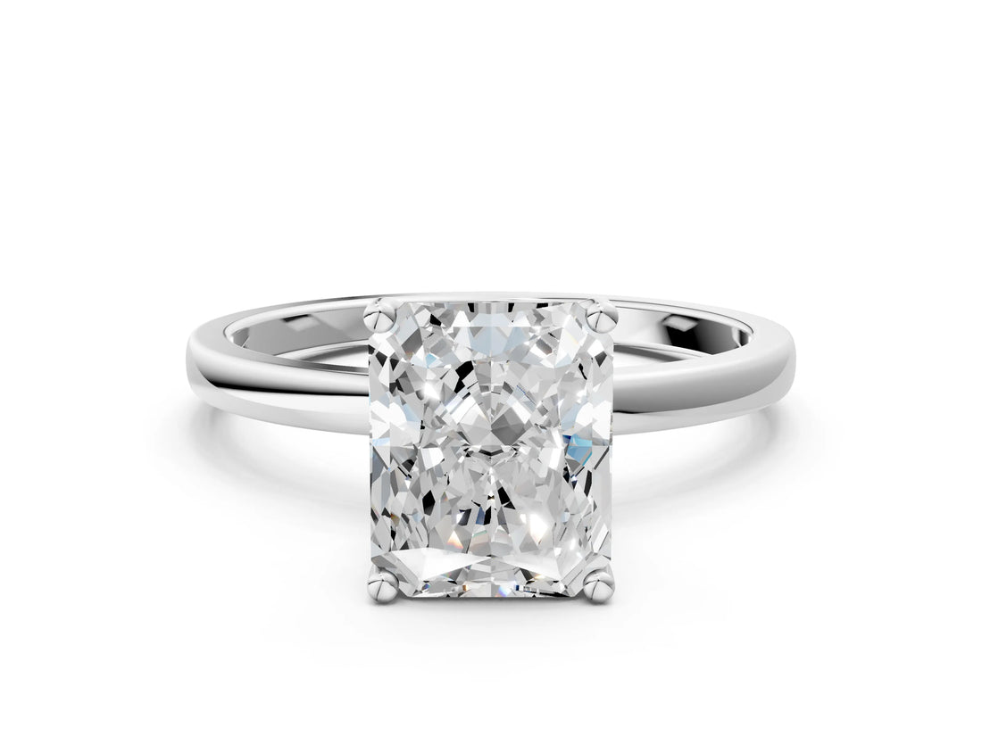 Silver Radiant Cut Diamond Solitaire Ring with Classic Band and Four-Prong Setting_7