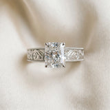 Silver Radiant Cut Diamond Solitaire Ring with Engraved Band and Four-Prong Setting_78