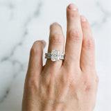 Silver Radiant Cut Diamond Solitaire Ring with Pavé and Channel Set Band_138