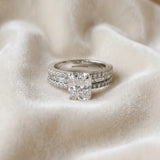 Silver Radiant Cut Diamond Solitaire Ring with Pavé and Channel Set Band_141
