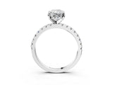 Silver Radiant Cut Diamond Solitaire Ring with Round  Pavé Band and Four-Prong Setting_55
