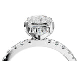 Silver Radiant Cut Diamond Solitaire Ring with Round  Pavé Band and Four-Prong Setting_56