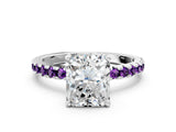 Silver Radiant Cut Diamond Solitaire Ring with Round with Amethyst side stone Pavé Band and Four-Prong Setting_12