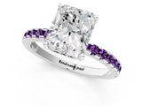 Silver Radiant Cut Diamond Solitaire Ring with Round with Amethyst side stone Pavé Band and Four-Prong Setting_13