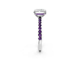 Silver Radiant Cut Diamond Solitaire Ring with Round with Amethyst side stone Pavé Band and Four-Prong Setting_14