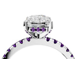 Silver Radiant Cut Diamond Solitaire Ring with Round with Amethyst side stone Pavé Band and Four-Prong Setting_16