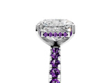 Silver Radiant Cut Diamond Solitaire Ring with Round with Amethyst side stone Pavé Band and Four-Prong Setting_17