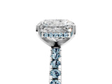 Silver Radiant Cut Diamond Solitaire Ring with Round with Aquamarine side stone Pavé Band and Four-Prong Setting_17