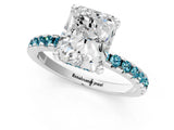 Silver Radiant Cut Diamond Solitaire Ring with Round with Blue Topaz side stone Pavé Band and Four-Prong Setting_13