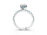 Silver Radiant Cut Diamond Solitaire Ring with Round with Blue Topaz side stone Pavé Band and Four-Prong Setting_15