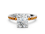 Silver Radiant Cut Diamond Solitaire Ring with Round with Citrine side stone Pavé Band and Four-Prong Setting_12