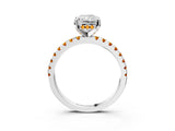 Silver Radiant Cut Diamond Solitaire Ring with Round with Citrine side stone Pavé Band and Four-Prong Setting_15