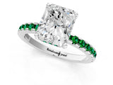 Silver Radiant Cut Diamond Solitaire Ring with Round with Emerald side stone Pavé Band and Four-Prong Setting_13