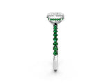 Silver Radiant Cut Diamond Solitaire Ring with Round with Emerald side stone Pavé Band and Four-Prong Setting_14