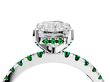 Silver Radiant Cut Diamond Solitaire Ring with Round with Emerald side stone Pavé Band and Four-Prong Setting_16