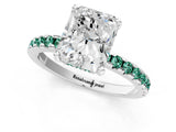 Silver Radiant Cut Diamond Solitaire Ring with Round with Green Sapphire side stone Pavé Band and Four-Prong Setting_13