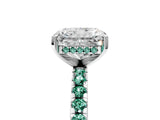 Silver Radiant Cut Diamond Solitaire Ring with Round with Green Sapphire side stone Pavé Band and Four-Prong Setting_17