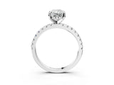 Silver Radiant Cut Diamond Solitaire Ring with Round with Moissanite side stone Pavé Band and Four-Prong Setting_15