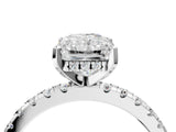 Silver Radiant Cut Diamond Solitaire Ring with Round with Moissanite side stone Pavé Band and Four-Prong Setting_16