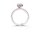 Silver Radiant Cut Diamond Solitaire Ring with Round with Pink Sapphire side stone Pavé Band and Four-Prong Setting_15