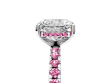 Silver Radiant Cut Diamond Solitaire Ring with Round with Pink Sapphire side stone Pavé Band and Four-Prong Setting_17