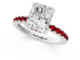 Silver Radiant Cut Diamond Solitaire Ring with Round with Ruby side stone Pavé Band and Four-Prong Setting_13