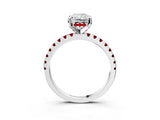 Silver Radiant Cut Diamond Solitaire Ring with Round with Ruby side stone Pavé Band and Four-Prong Setting_15