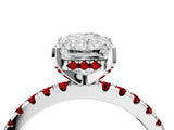 Silver Radiant Cut Diamond Solitaire Ring with Round with Ruby side stone Pavé Band and Four-Prong Setting_16
