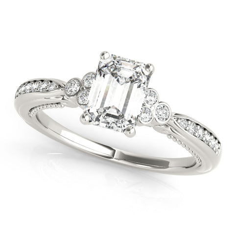 Silver Radiant Cut Diamond Solitaire with Pavé Band and Four-Prong Setting 1