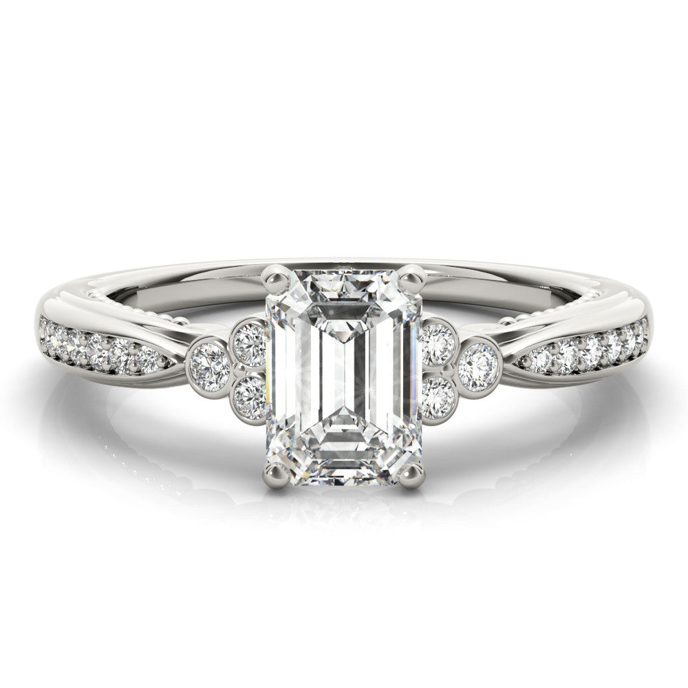 Silver Radiant Cut Diamond Solitaire with Pavé Band and Four-Prong Setting 2