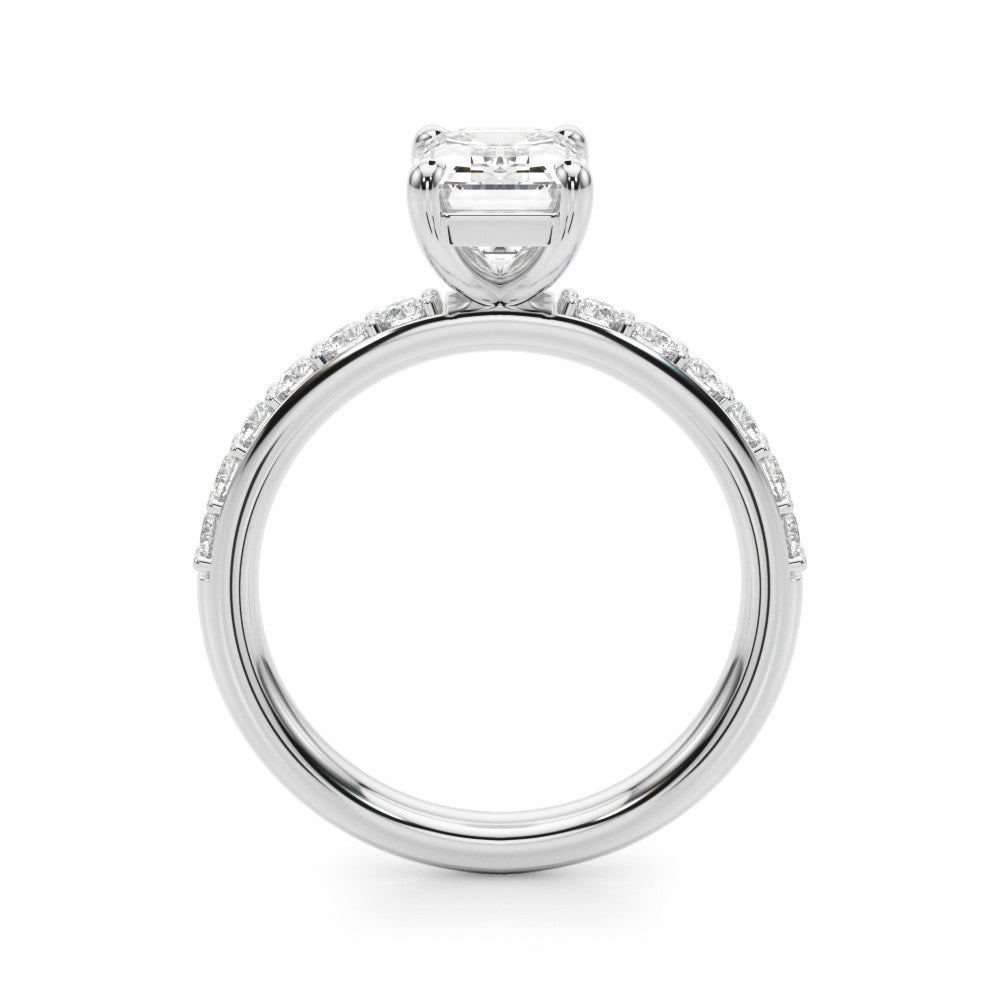 Silver Radiant Cut Diamond Solitaire with Pave Band and Four-Prong Setting 1